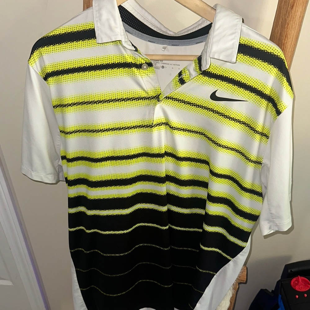 Nike Golf DriFit Polo Black White Yellow Neon